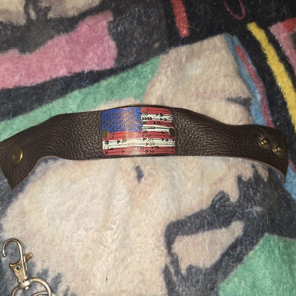 Brown Leather American Flag Bracelet